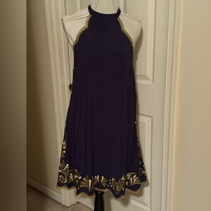Lilly Pulitzer Navy Dress with Gold Embroidery Accents